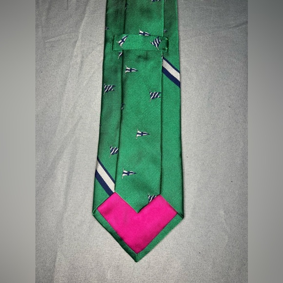 Men’s Polo Ralph Lauren Green Blue Sailing Boat Italy Designer Regular Silk Tie - Picture 2 of 5